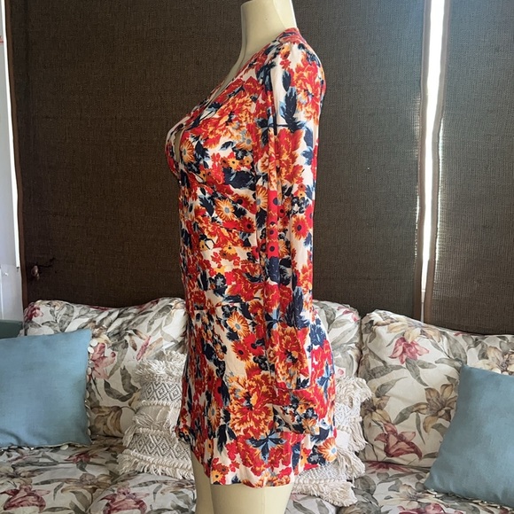 Free People Spring Floral Plunge Mini Dress Size 2 - Picture 8 of 12